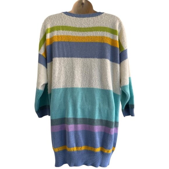 Vintage Pronto Moda 80s 90s Women's Sz L Pink Blue Striped Checkered Sweater - Picture 3 of 8